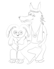 Wolf in sheep's clothing. False friend. Vector graphic hand drawn sketch image.