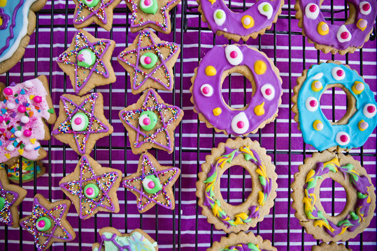 Festive Christmas cookies with multicolor icing