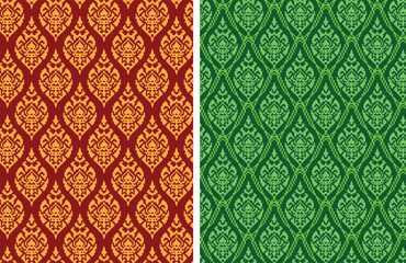 Seamless Thai batik pattern in pixel vector art
