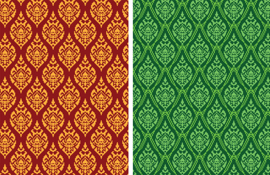 Seamless Thai batik pattern in pixel vector art