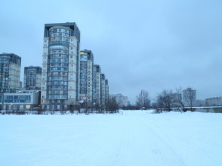 city quarter on a winter evening