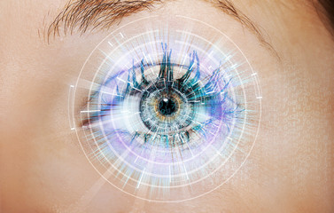 Abstract  eye with digital circle. Futuristic vision science and indentification concept