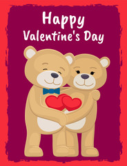 You and Me Poster with Bears Lovers Holding Hearts