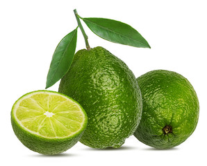 Fresh lime isolated with leafs on white background with clipping path