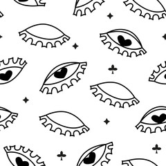Seamless pattern with eye signs and stars. Vector background.