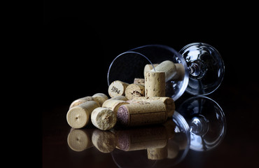 Wine glass with wine stoppers
