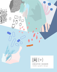 Creative universal artistic floral background. Hand Drawn textures. Trendy Graphic Design for banner, poster, card, cover, invitation, placard, brochure or header.