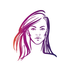  illustration of women long hair style icon, logo women on white background, vector