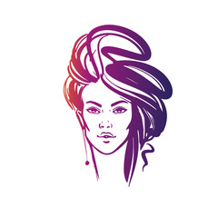  illustration of women long hair style icon, logo women on white background, vector