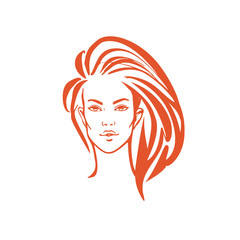  illustration of women long hair style icon, logo women on white background, vector