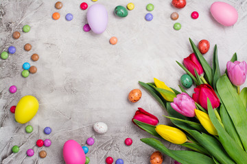 Spring tulips and easter eggs