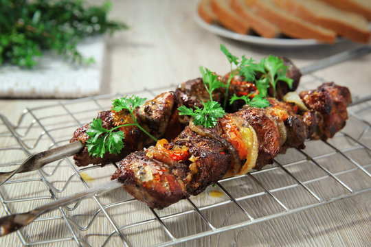 Pork shish kebabs, barbecue meat on the grill