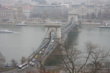 Budapest landscape during fog, Hungary