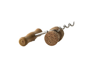 wine corkscrew on white isolated background