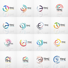 Collection of vector abstract logo ideas, time concepts or clock business icon set