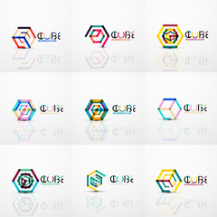 Cube idea concept logo, line