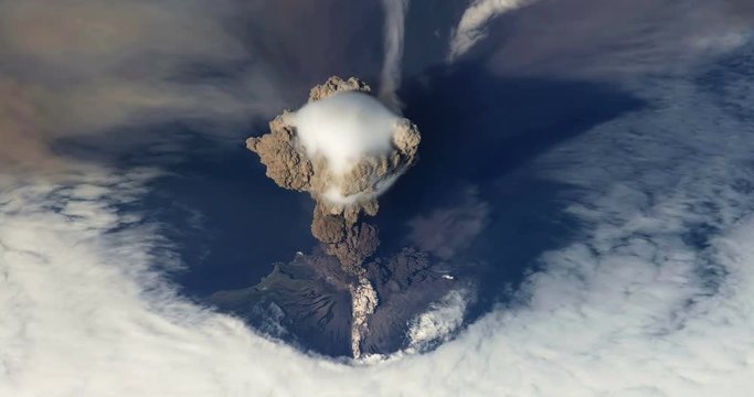 Erupting Sarychev Volcano On Matua Island From Space Animation Wide Some Elements Furnished By NASA Images