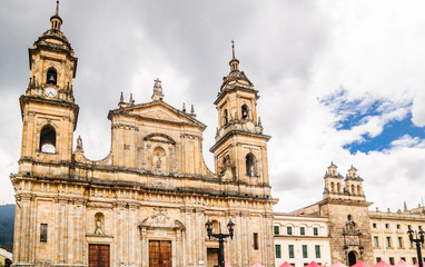 Fototapeta na wymiar View on cathedral Primatial by Bolivar square in Bogota - Colombia