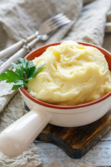 Homemade mashed potatoes with butter.