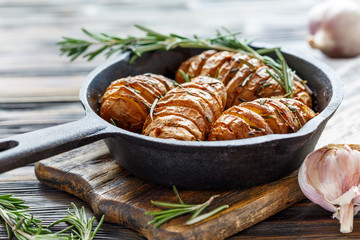 Potatoes baked with garlic and rosemary.