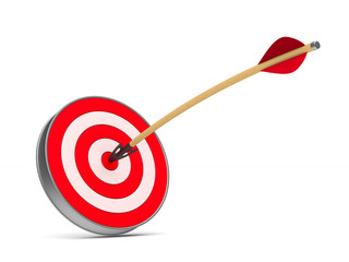 arrow and dartboard on white background. Isolated 3D illustration