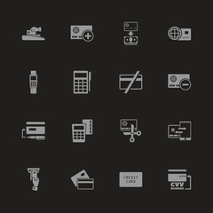 Credit Cards icons - Gray symbol on black background. Simple illustration. Flat Vector Icon.