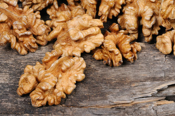 Walnuts without shell close-up. View from above.