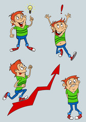 cartoon character expressing varioius emotions.