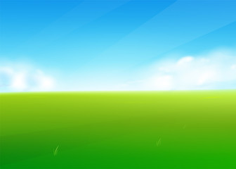 Obraz premium Spring field nature background with green grass landscape, clouds, sky