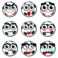 Vector emotions set of football balls. Isolated on white background.