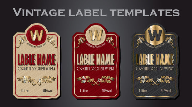 Set of gold-framed vintage label templates