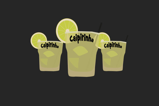 Black background with caipirinha, lemon and carambola 