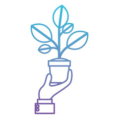 hand with plant in pot isolated icon vector illustration design
