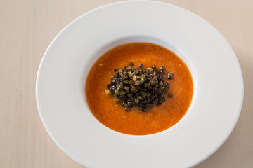 Pumpkin Curry topped with lentils 