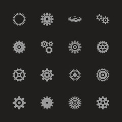 Gear icons - Gray symbol on black background. Simple illustration. Flat Vector Icon.