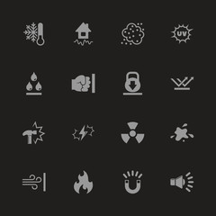Influence icons - Gray symbol on black background. Simple illustration. Flat Vector Icon.