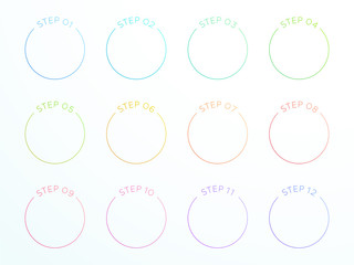 Numbered Outlined Circle Steps 1 to 12 Vector