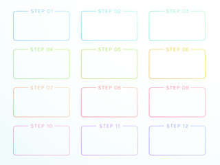 Numbered Outlined Text Box Steps 1 to 12 Vector