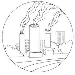 Contour vector picture pollution environment. Image of smoking pipes in the background of the city - 192071759