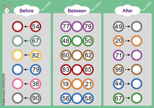 "What comes Before-Between and After, math worksheets for ...
