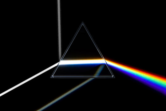 Rainbow Light Prism. Optical Glass Pyramid With Visible Spectrum Wave Rays Vector Illustration, 3D Rendering