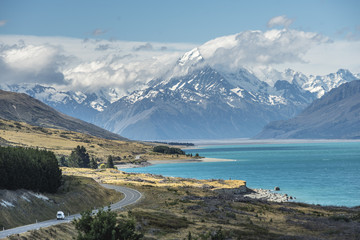 Lake pukaki and road to mt cook, New Zealand