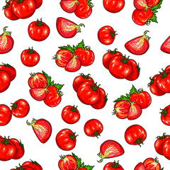 Tomato repeat pattern. Flying vegetables. Isolated on white background. Can be used for some print or background.