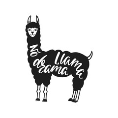No drama llama. Hand drawn inspiration quote about happiness with lama. Typography design for print, poster, invitation, t-shirt. © Maroshka