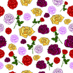 Vector pattern of beautiful roses. Isolated on white background.