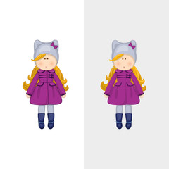 Vector illustration of cartoon little cute doll. Can be used for baby t-shirt print, fashion print design, kids wear.