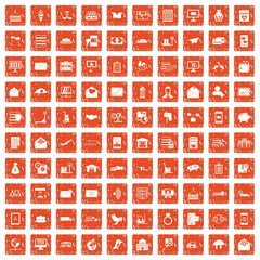100 postal service icons set grunge orange