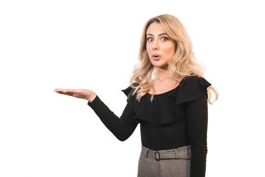 The woman gesture on the white background