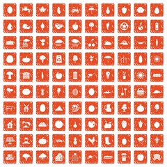 100 productiveness icons set grunge orange