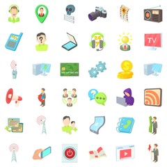 Telegraph agency icons set, cartoon style